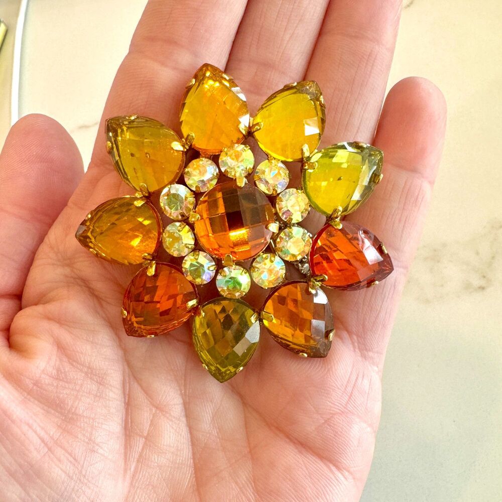 Joan Rivers Collection Autumn Sunburst Brooch Flower Pin Brooch - Vintage Signed - Picture 4 of 8